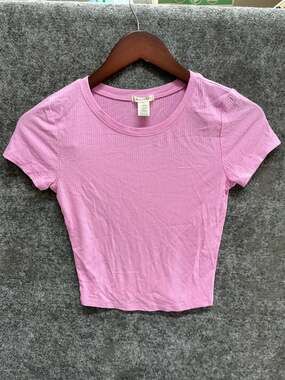 Bozzolo Pink Short Sleeve Ribbed Knit Baby Tee Crop Top Women's Size Small